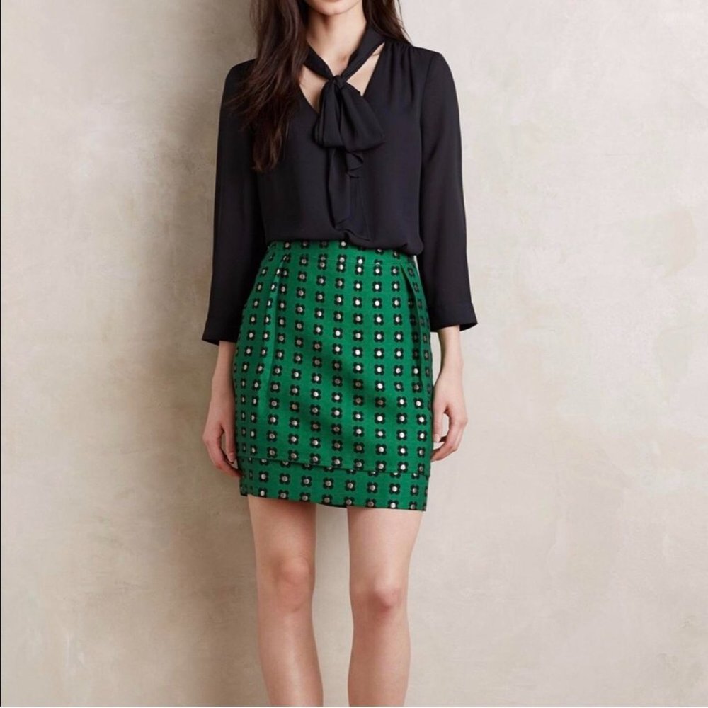 Anthropologie Green and Black Skirt